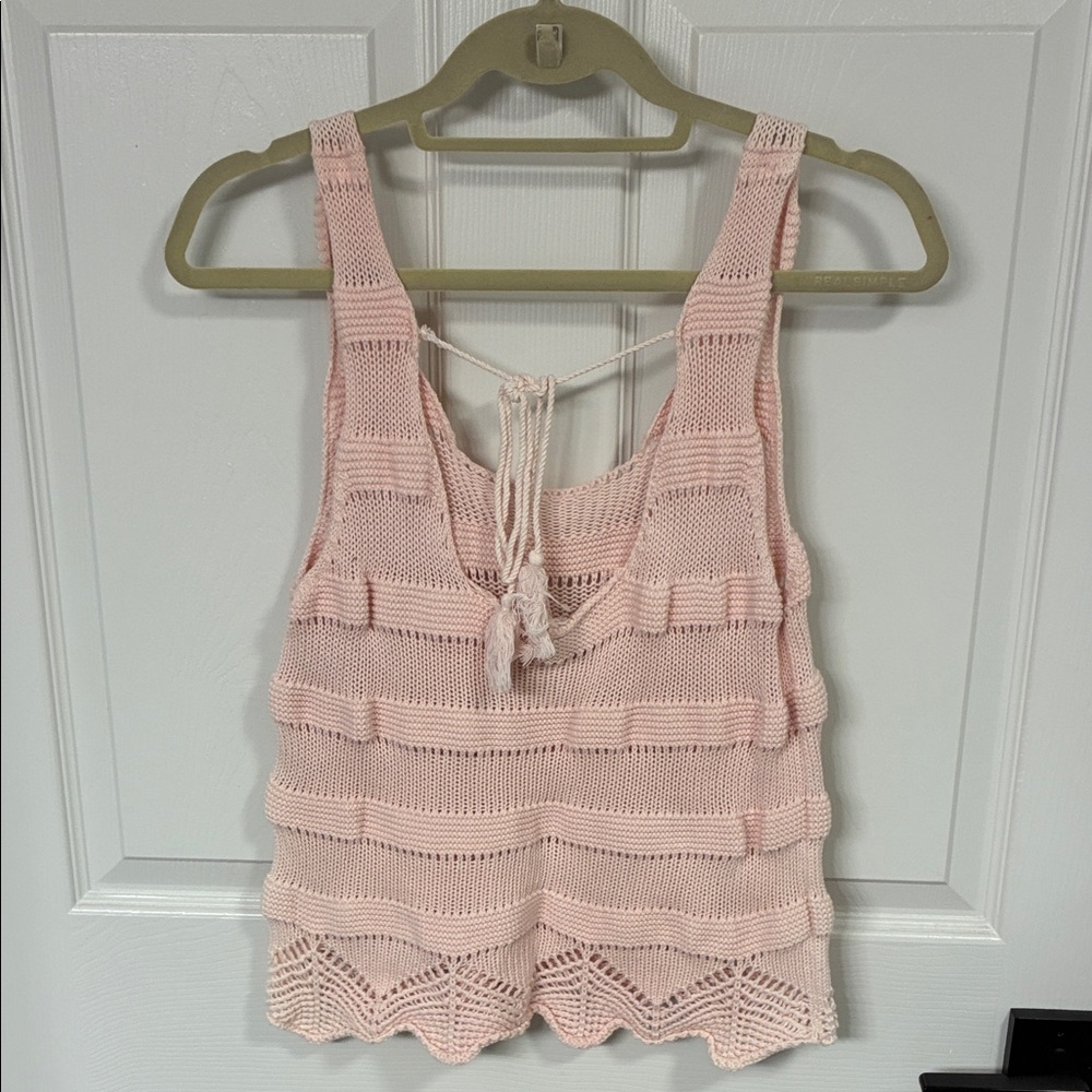 Women's Pink Crochet Knit Tank Top - Picture 3 of 4